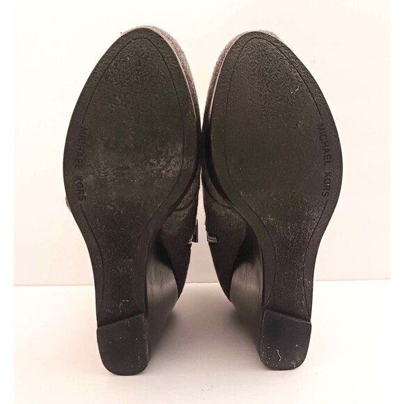 Michael Kors Gray Wool Platform Wedge Bootie Lace Up Blk Stacked Wood Heel Sz 8 - Picture 13 of 13